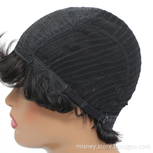 Human Hair Short Bob Wig With Bangs Non Lace Front Wigs For Women Pixie Cut Wig Natural Color Full Machine Made